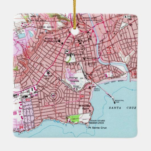 Santa Cruz CA 1955 Map Keramisch Ornament (Achterkant)