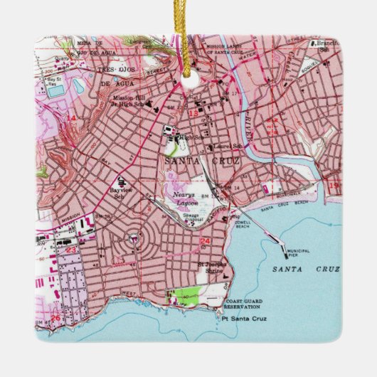 Santa Cruz CA 1955 Map Keramisch Ornament (Voorkant)