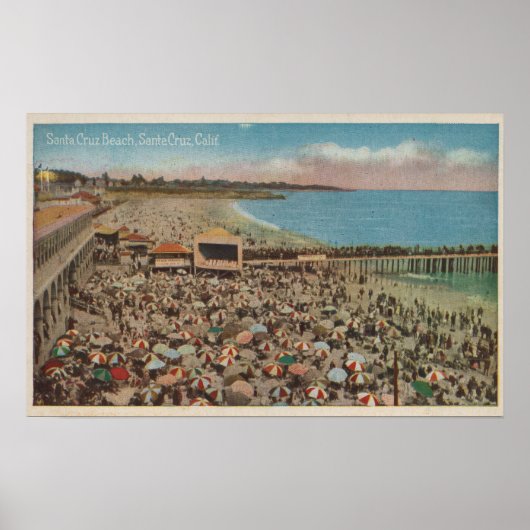 Santa Cruz, CA - Beach Scene Full of People Poster (Voorkant)