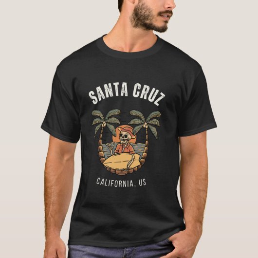  Santa Cruz California Beach Skeleton Surf T-shirt (Voorkant)