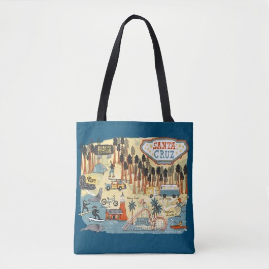 Santa Cruz California Illustrated Map Blue Tote Bag (Voorkant)