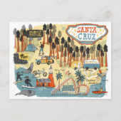 Santa Cruz California Illustrated Map Briefkaart (Voorkant)