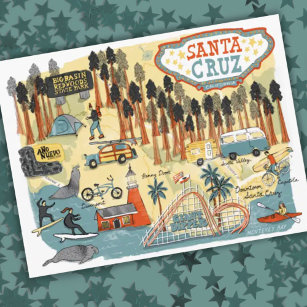 Santa Cruz California Illustrated Map Briefkaart