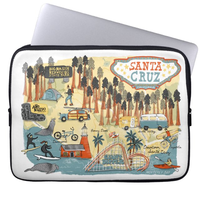 Santa Cruz California Illustrated Map Laptop Sleeve (Voorkant)