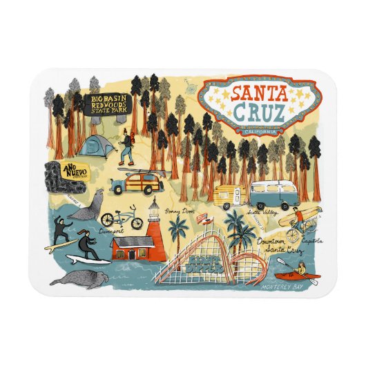 Santa Cruz California Illustrated Map Magneet (Horizontaal)