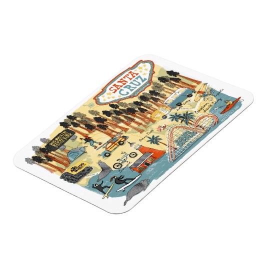 Santa Cruz California Illustrated Map Magneet (Linkerzijde)