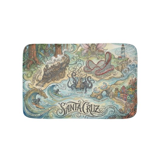Santa Cruz California Illustrated Map Mythical Badmat (Voorkant)