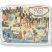 Santa Cruz California Illustrated Map Sticker (Voorkant)