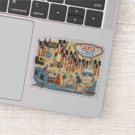 Santa Cruz California Illustrated Map Sticker (Detail)