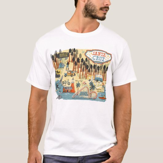 Santa Cruz California Illustrated Map T-shirt (Voorkant)