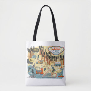 Santa Cruz California Illustrated Map Tote Bag