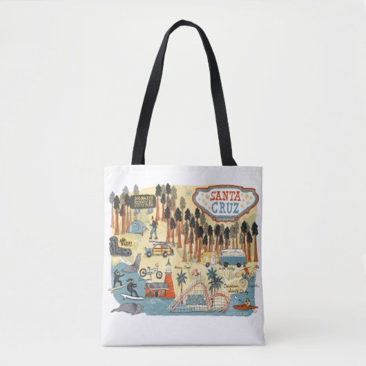 Santa Cruz California Illustrated Map Tote Bag (Voorkant)