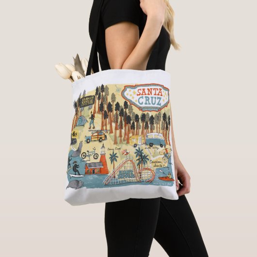 Santa Cruz California Illustrated Map Tote Bag (Dichtbij)