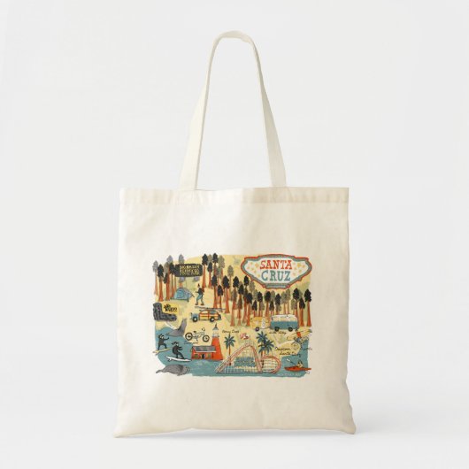 Santa Cruz California Illustrated Map Tote Bag (Voorkant)