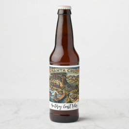 Santa Cruz California Illustrated Map UCSC Wharf Bier Etiket