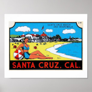 Santa Cruz, California Luggage Label Poster