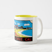 Santa Cruz, California Luggage Label  Tweekleurige Koffiemok (Voorkant rechts)