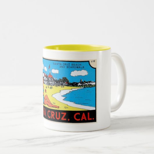 Santa Cruz, California Luggage Label Tweekleurige Koffiemok (Voorkant rechts)