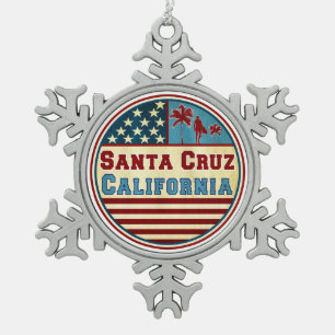 Santa Cruz California Ocean Surf Surfer Surfing Tin Sneeuwvlok Ornament
