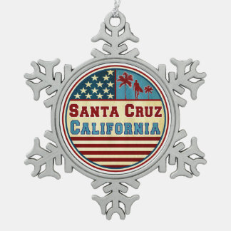 Santa Cruz California Ocean Surf Surfer Surfing Tin Sneeuwvlok Ornament