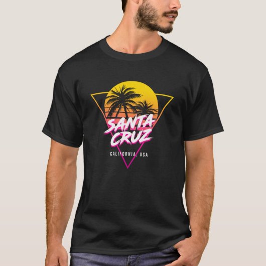 Santa Cruz California Palm Trees USA Surfing Retro T-shirt (Voorkant)