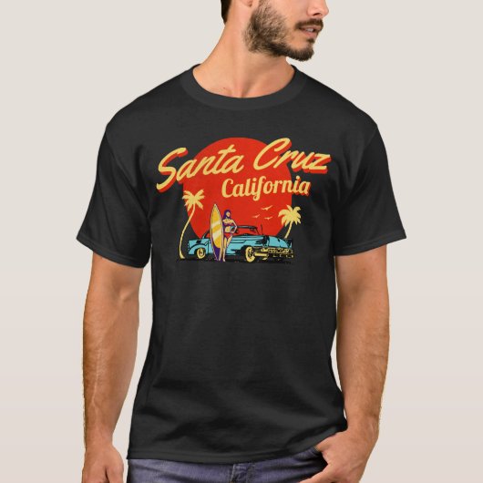 Santa Cruz California Retro Art T-shirt (Voorkant)