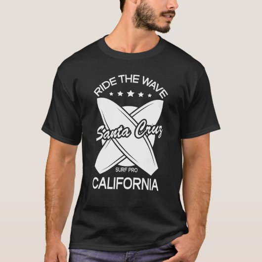 Santa Cruz California ride the the Wave Surfing T-shirt (Voorkant)