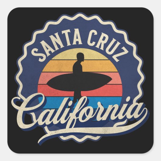 Santa Cruz California Surfing Retro Art Vierkante Sticker (Voorkant)