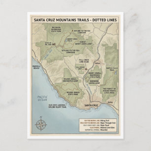 Santa Cruz California Trailkaart Redwood & Kust Briefkaart