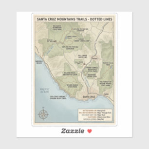 Santa Cruz California Trailkaart Redwood & Kust Sticker