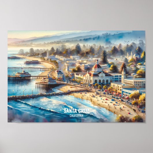Santa Cruz California Travel Places waterverf Poster (Voorkant)