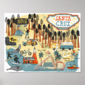 Santa Cruz California UCSC Map Illustratie Poster (Voorkant)