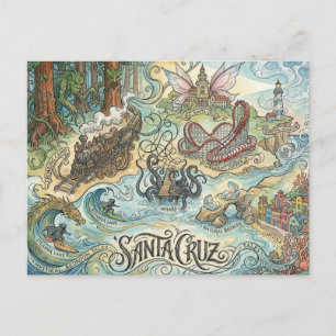 Santa Cruz Californië Geïllustreerde kaart Mythisc