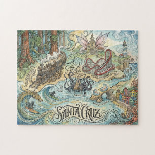 Santa Cruz Californië Geïllustreerde kaart Mythisc Legpuzzel