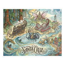 Santa Cruz Californië Geïllustreerde kaart Mythisc