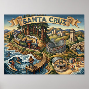 Santa Cruz Californië Geïllustreerde kaart UCSC St Poster