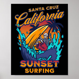Santa Cruz Californië Surfen Skelet Zonsondergang  Poster