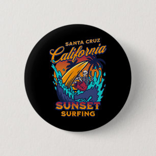 Santa Cruz Californië Surfen Skelet Zonsondergang  Ronde Button 5,7 Cm
