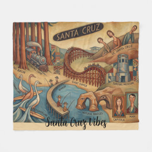 Santa Cruz Californië Whimsical Kaart UCSC Boardwa Fleece Deken