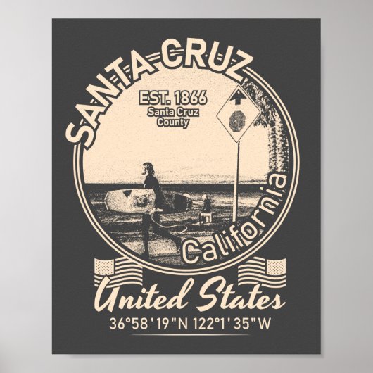 SANTA CRUZ CITY - CALIFORNIA - SURFING POSTER (Voorkant)