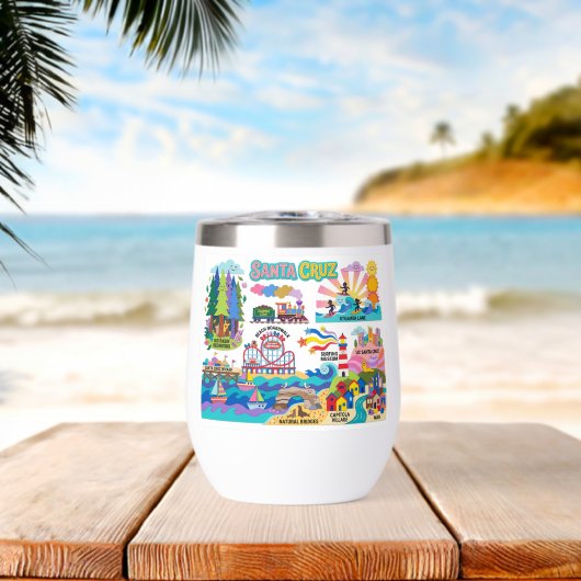 Santa Cruz Illustrated Map Boardwalk Beach Surfing (Strand (Gedraaid)  )