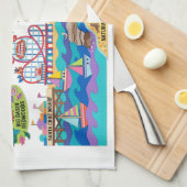 Santa Cruz Illustrated Map Boardwalk Beach Surfing Theedoek (Quarter Fold)