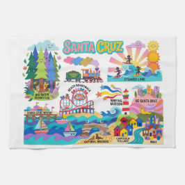 Santa Cruz Illustrated Map Boardwalk Beach Surfing Theedoek