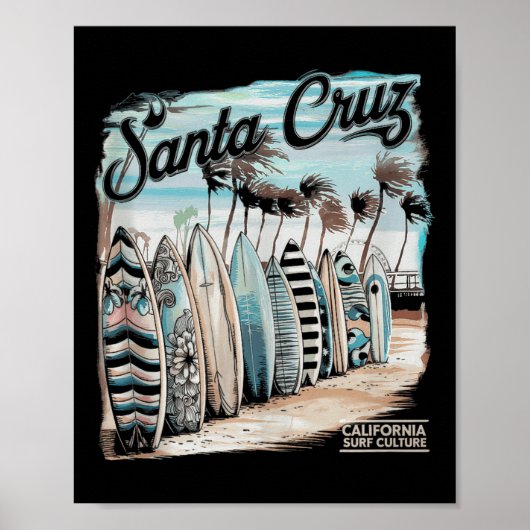 Santa Cruz Men Women California Retro Sunset Vinta Poster (Voorkant)