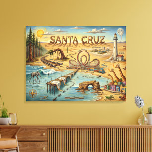 Santa Cruz Pop Art Kaart – Krachtig Kustmarkering Canvas Afdruk