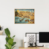Santa Cruz Pop Art Kaart – Krachtig Kustmarkerings Poster (Thuiskantoor)