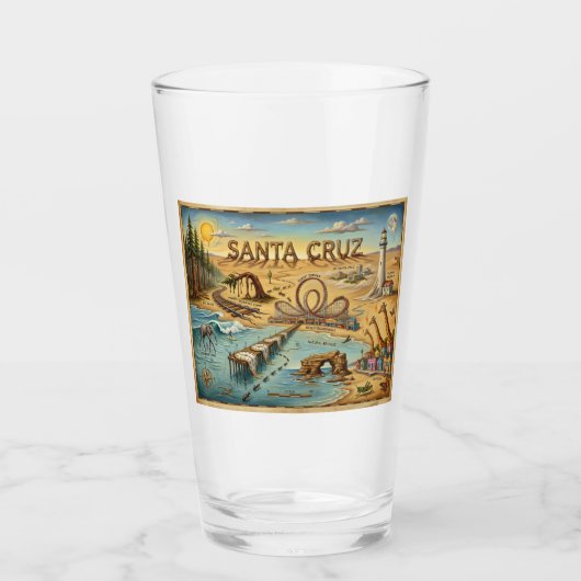 Santa Cruz Pop Art Map – Bold Coastal Landmark Glas (Voorkant)