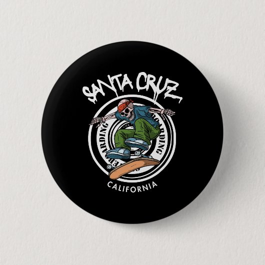 Santa Cruz Skater Laid Back California Skeleton Sk Ronde Button 5,7 Cm (Voorkant)