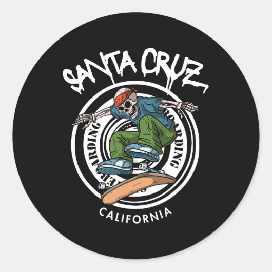 Santa Cruz Skater Laid Back California Skeleton Sk Ronde Sticker (Voorkant)