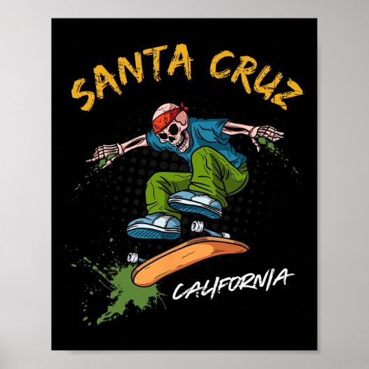 Santa-cruz Skeleton Skateboard Beach Funny Hallowe Poster (Voorkant)